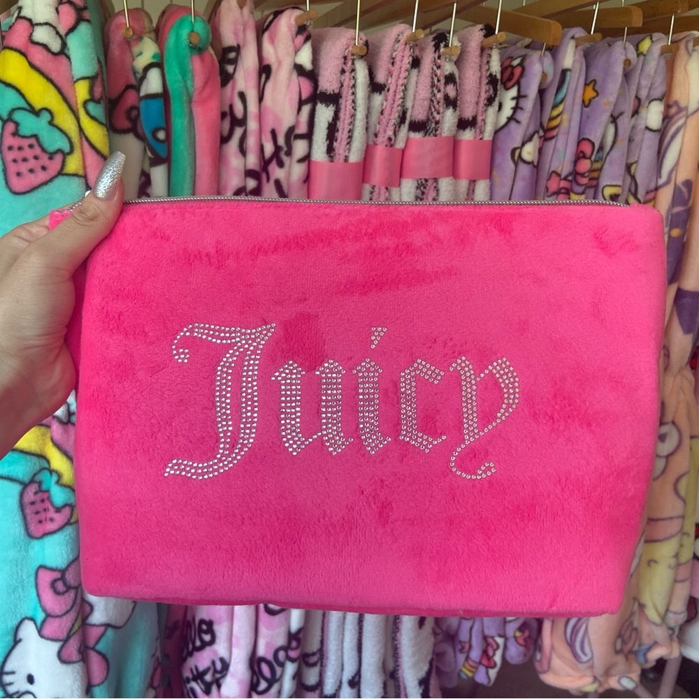 Juicy Couture Cosmetic Bag - Juicy Couture Pink Velour Makeup Bag - Travel Bag